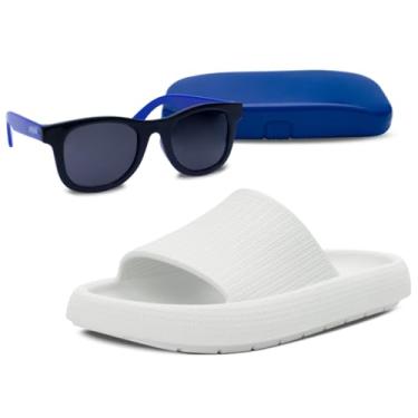 Imagem de Kit Oculos de Sol E Chinelo Slide Nuvem Moda Sandalia Infantil Menino Menina K31 (Branco, BR, Criança de 9 a 12 anos, Numérico, 36)