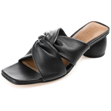 Imagem de Journee Collection Signature Womens Genuine Leather Charlize Crisscross Twist Strap Sandals Slip On Round Heel Dress Shoe Black 7.5 Medium Womens US