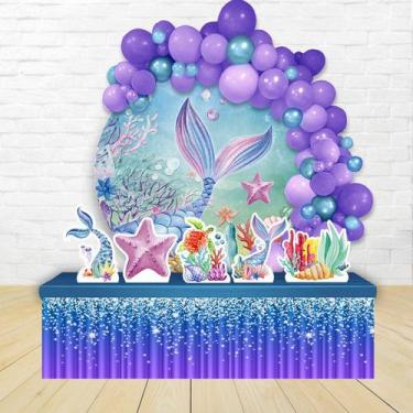 Imagem de kit festa painel redondoDecoração Calda Cauda Sereia Aquarela 1,50 Diâ