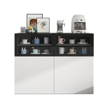 Imagem de Armário lateral de madeira maciça armário de jantar moderno simples cozinha armário de vinho sala de estar contra a parede armário de armazenamento sofá armário lateral ao lado do armário vertical de