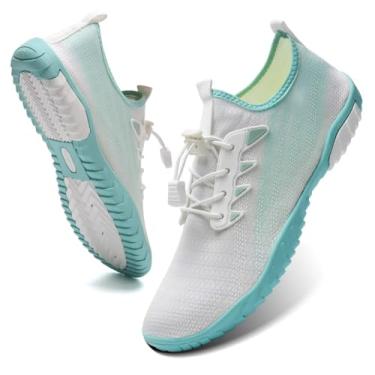 Imagem de WateLves Water Shoes – Meias aquáticas de secagem rápida, para surf, ioga, hidroginástica, Verde lunar arco-íris, 13.5 Women/12 Men