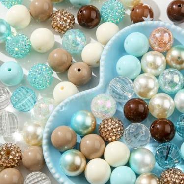 Imagem de BERMRO Contas de 20 mm para canetas, contas de strass, 80 peças, contas de chiclete mistas, contas de resina de cristal mistas, contas grandes de pérolas de strass para corrente de telefone faça você