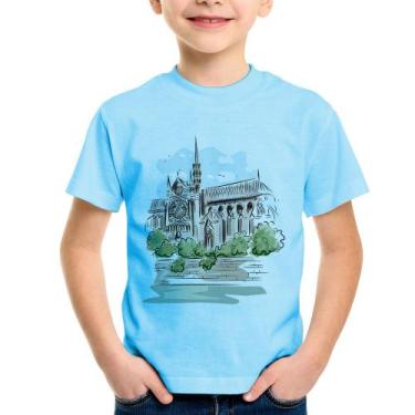 Imagem de Camiseta Infantil Catedral de Notre-Dame de Paris - Foca na Moda, Azul