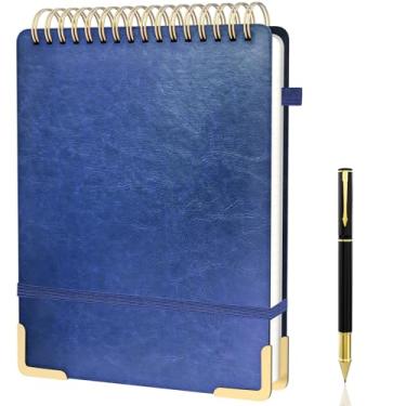 Imagem de Bloco de notas A4 espiral superior de couro, 240 páginas, espiral para trabalho, caderno encadernado na parte superior, papel grosso de 100 g/m², caderno canhoto para escritório, faculdade, azul