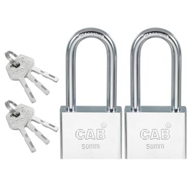 Imagem de PATIKIL Cadeado com chave de 48 mm (1-7/20.3 cm), 2 fechaduras diferentes com chave de aço inoxidável, cadeados longos com chaves para porta interna e externa, prata
