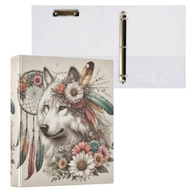 Imagem de Fichário de 3 anéis, pasta de arquivo de lobo de apanhador de sonhos com 200 folhas, armazenamento de arquivos para mulheres e homens, material de escritório escolar