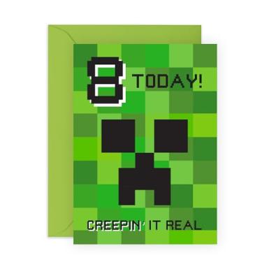 Imagem de Cartão inspirado em Minecraft de 8º aniversário - Presentes de jogador 'Creeping It Real 20.3 cm para crianças, menino, filho, sobrinha, sobrinha, meninas, netos, vizinhos e ele - Oito anos de idade -