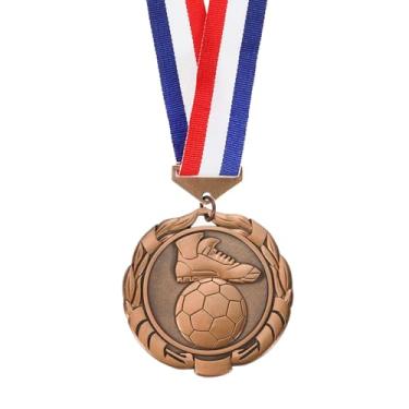 Imagem de PATIKIL Medalha de Prêmio, Troféu de Medalha de Futebol de 7,6 cm com fita de pescoço liso Prêmio de lembrancinha de festa de futebol para competições de reuniões esportivas, bronze vermelho