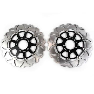 Imagem de 1 par de discos de freio dianteiros flutuantes de rotores compatíveis com Kawasaki KLV1000 2004-2007, peças pretas de acessórios de motocicleta