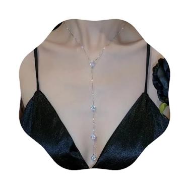 Imagem de Wekicici Colar longo de strass em Y, colar de gota de cristal brilhante com pingente de borla e corrente longa para mulheres e meninas