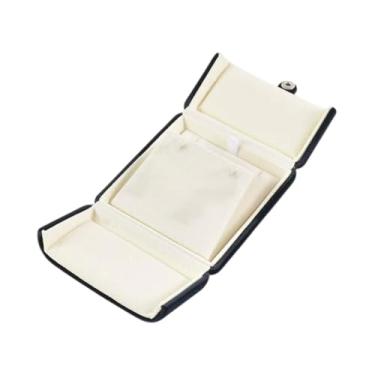 Imagem de kowaku Caixa de transporte da caixa de jóias com revestimento de veludo com botão de embalagem de snap organizador de jóias para o aniversário de engajamento, Colar de Revestimento Branco