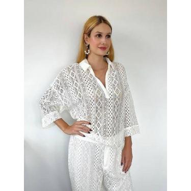 Imagem de N1047-Camisa Festa Luxo Rendada Gola V Colarinho Plus Size 5mr1803 - X