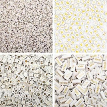 Imagem de Kit Miçanga Letras Alfabeto Pastilha Palavras Dourado Plástico 330pçs 