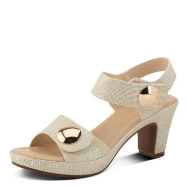 Imagem de PATRIZIA Sandálias femininas DADE-WOVEN de velcro - Couro sintético texturizado com detalhes de botão dourado, ajuste ajustável, Osso, 7.5-8