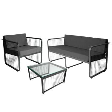 Imagem de Conjunto 1 Poltrona 1 Namoradeira e 1 Mesa de Centro Santiago em Alumínio e Fibra Sintética Acesse Móveis