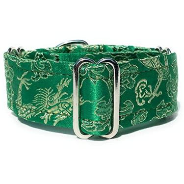 Imagem de Coleira de martingale forrada de cetim 3 cm de largura para coleira de filhote de chicote de galgo italiano IG outras raças com pescoço semelhante (verde P 17,8 cm - 24 cm)