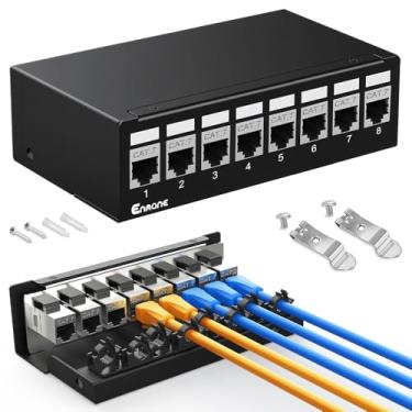 Imagem de Enmane Patch Panel de 8 portas CAT7 Keystone Patch Panel Patch de rede blindado com gerenciamento inteligente de cabos para rede doméstica/escritório (1U 8 portas, CAT7)