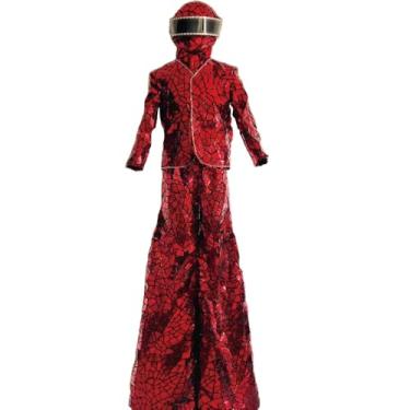 Imagem de Earthradius Fantasia espelhada de lantejoulas andador de palafitas LED robô fantasia DJ festa show dança festa fantasia ouro vermelho (vermelho SEM LED, S)