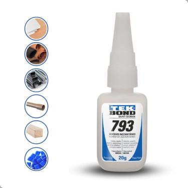 Imagem de Super Cola Instantânea Tek Bond 793 20g Adesivo Versátil Bico Fino Secagem Rápida