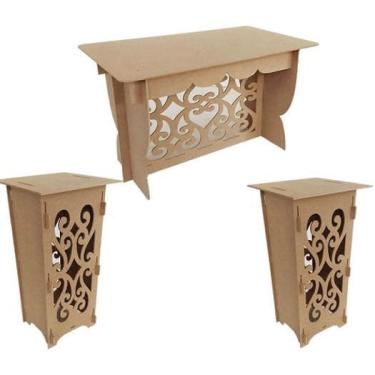Imagem de Kit Mdf Provençal 1 Mesa 120 Cm 2 Cubos 80 Cm Arabesco Festa