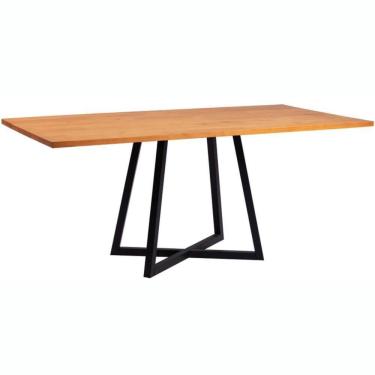 Imagem de Mesa De Jantar Retangular Orlando Industrial Daf Móveis 180 X 90 Cm Madeira Maciça Mel Aço Preto