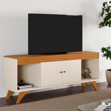 Imagem de Rack para TV até 65 Polegadas 100% MDF 2 Portas 160cm Ripado Pés Madei