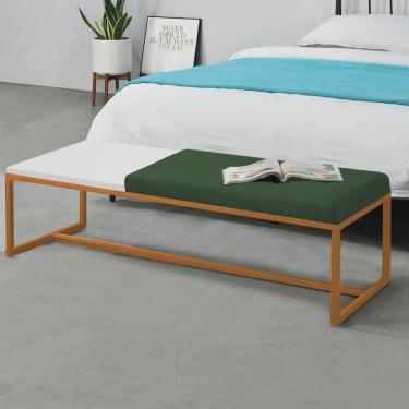 Imagem de Calçadeira Recamier Londres 160cm Industrial Bronze Suede Verde Tampo Quadrado mdf Branco - Ahz Móveis