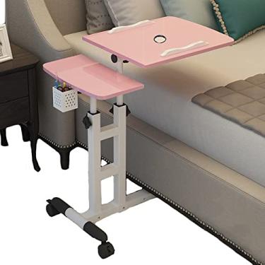 Imagem de Mesa Overbed com altura ajustável com placa de mouse – mesa portátil dobrável para laptop, rotação de 360°, inclinação de 180°, altura ajustável para jantar na TV, leitura de cabeceira – espaço