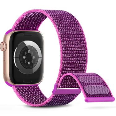 Imagem de OHOTLOVE Pulseira esportiva de nylon compatível com Apple Watch séries 11/10/9/8/7/6/5/SE Ultra 3/2/1 de 38 mm, 40 mm, 41 mm, 42 mm, 44 mm, 45 mm, 46 mm, 49 mm, respirável, feminino e masculino
