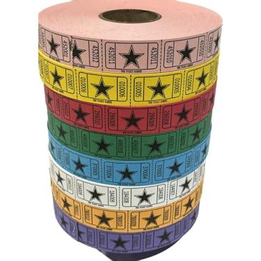 Imagem de The Ticket Gurus -(4) Rolls of Star Tickets (2000 ct por rolo único) Ingressos sorteios numerados consecutivamente - Cores aleatórias enviadas
