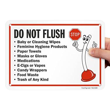Imagem de SmartSign 17,8 cm x 25,4 cm "Do Not Flush - Lenços umedecidos para bebês ou limpeza, produtos de higiene feminina, toalhas de papel, máscaras, lixo de qualquer tipo", impresso digitalmente, plástico