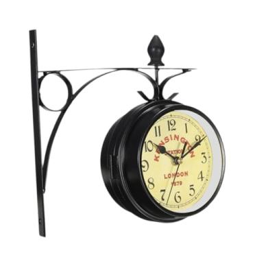 Imagem de Ｂｅｓｇａ Relógio de estação de face dupla Relógio de parede mudo e europeu redondo parede antiga pendurada metal para decoração da sala de estar de escritório