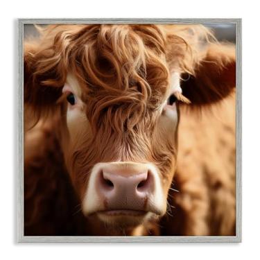 Imagem de Stupell Industries Close Up Furry Cow Portrait Gray Framed Giclee Art, design por Heidi Kuntz, 61 x 61 cm