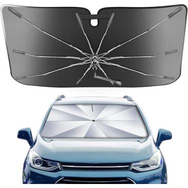 Imagem de Guarda-sol de para-brisa portátil Chevrolet Trax 2013-2023 com bolsa de transporte, guarda-chuva compacto durável de cristal de gelo 2 em 1 UPF50+ proteção UV isolamento térmico janela frontal