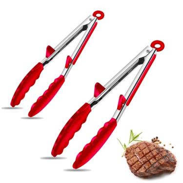 Imagem de Silicone Tongs for Air Fryer, 2 Pack, Red Color, Premium Silicone BPA Free Non-Stick Stainless Steel Locking Food Tongs, 9-Inch and 12-Inch