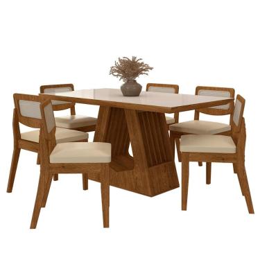 Imagem de Mesa Santiago Com 6 Cadeiras Sextavada Freijó/off/corino Bege - M.a