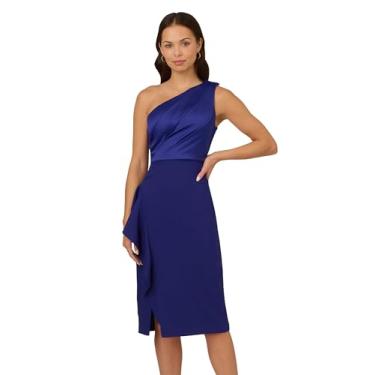 Imagem de Adrianna Papell Vestido midi feminino de cetim de um ombro só, Violeta azul-escuro, 50