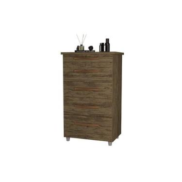 Imagem de Comoda Emas 5 gavetas sendo 1 com chave Amendoa Wood Luxo Móveis Primu