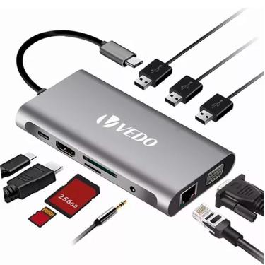 Imagem de Hub Adaptador USB-C 10 em 1 com HDMI 4K Cabos Golden