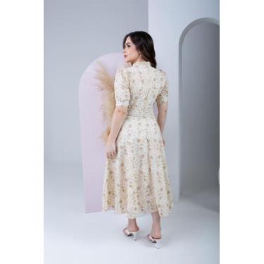 Imagem de Vestido De Lese Midi Feminino Gola Alta Com Botão Manga Princesa - KOP
