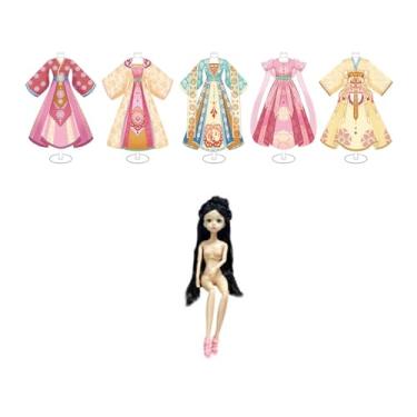 Imagem de Milageto Kit de roupas antigas chinesas, kit de confecção de roupas, presente colecionável, feito à mão, fantasia antiga, brinquedo infantil faça você mesmo, 5 Manequins 1 Boneca