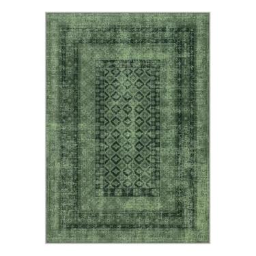 Imagem de Tapete vintage lavável Daisy, estilo fazenda, verde desgastado, elegante e confortável (50x80 cm/1)
