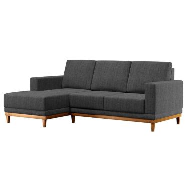 Imagem de Sofá Kayrós 200cm 3 Lugares Com Chaise Direito D05 Linho Chumbo - Mpozenato