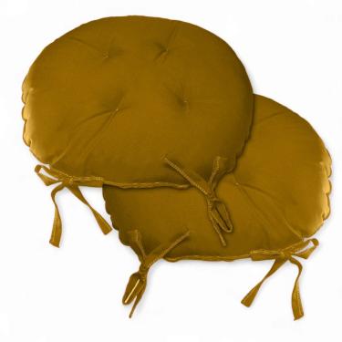 Imagem de Kit 02 Almofadas Futon Redondo Assento Para Cadeira 40x40 Mostarda