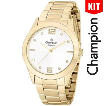 Imagem de Relógio Champion Kit Prata Dourado Feminino Cn25145w