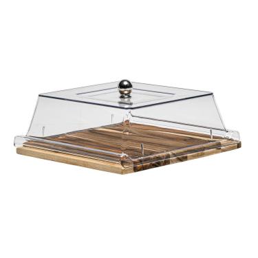 Imagem de Bandeja Quadrada Wooden Glow 30,5x31cm Em Madeira Com Tampa Em Policarbonato