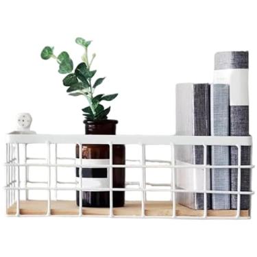 Imagem de Cesta de arame de metal, 10 x 7 x 25 cm, organizador de armazenamento com base de madeira removível, caixas pequenas, organizador de parede multifuncional para casa, escritório, loja
