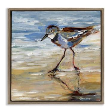 Imagem de Stupell Industries Sandpiper and Beach Tide Brown Framed Floater Canvas Wall Art Design por Susan Winget, 25 x 25
