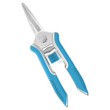 Imagem de FLORA GUARD Tesoura floral de 16,5 cm, liga de zinco com cabo de borracha, lâmina dentada para corte rápido, adequada para colocação de flores, poda de plantas, colheita de rosas ou frutas (azul)