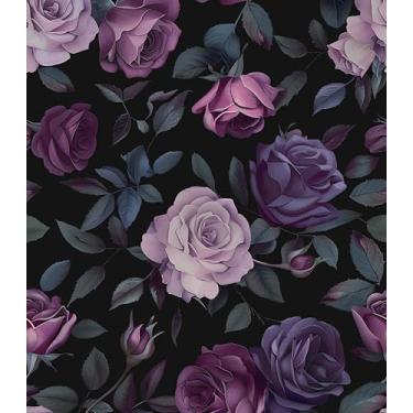 Imagem de Papel de parede floral vintage, descascar e colar, papel de contato rosa roxo escuro 44,5 cm x 299,7 cm, papel de parede autoadesivo à prova d'água removível para prateleiras de banheiro, armário